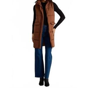 NEW PANACHE APPAREL long puffer cardigan vest in brown